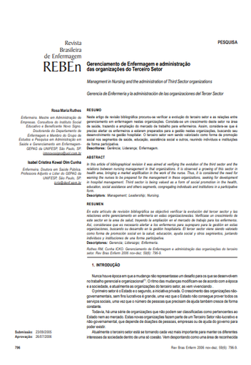 Gerenciamento de Enfermagem e administração das organizações do Terceiro Setor