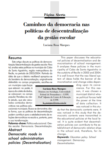 Caminhos da democracia nas políticas de descentralização da gestão escolar