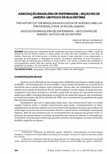 Associação Brasileira de Enfermagem - seção Rio de Janeiro: um pouco de sua história
