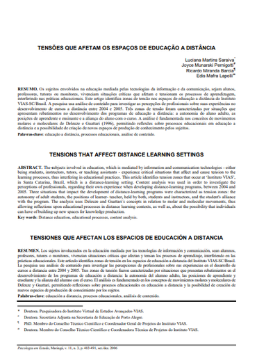 Tensões que afetam os espaços de educação a distância Tensões que afetam os espaços de educação a distância Tensões que afetam os espaços de educação a distância