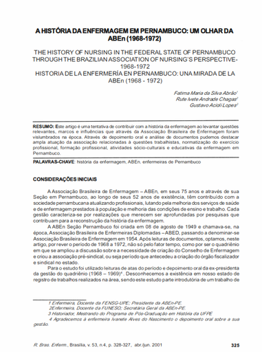 A História da enfermagem em Pernambuco: um olhar da ABEn (1968-1972)