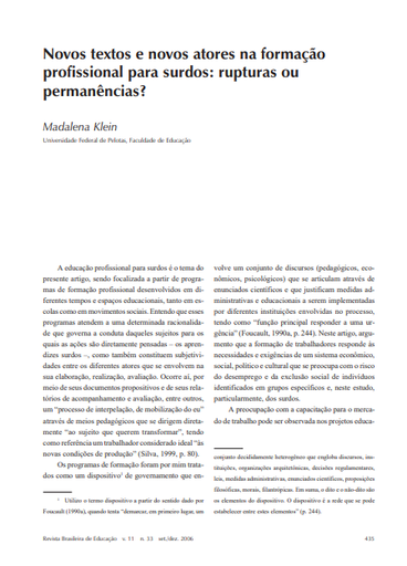 Novos textos e novos atores na formação profissional para surdos: rupturas ou permanências?