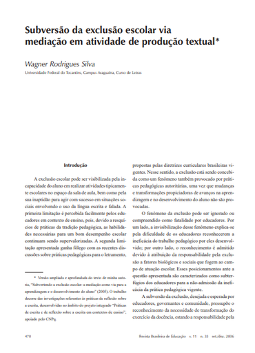 Subversão da exclusão escolar via mediação em atividade de produção textual