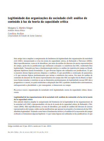 Legitimidade das organizações da sociedade civil: análise de conteúdo à luz da teoria da capacidade crítica