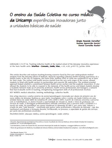 O ensino da Saúde Coletiva no curso médico da Unicamp: experiências inovadoras junto a unidades básicas de saúde