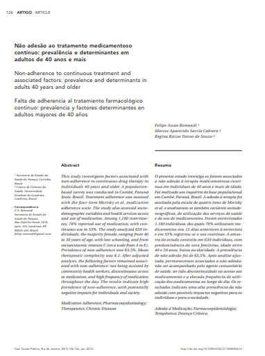 Não adesão ao tratamento medicamentoso contínuo: prevalência e determinantes em adultos de 40 anos e mais