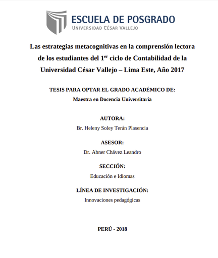 Las estrategias metacognitivas en la comprensión lectora de los estudiantes del 1er ciclo de Contabilidad