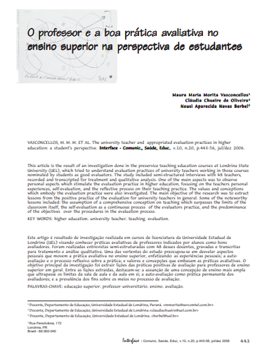 O professor e a boa prática avaliativa no ensino superior na perspectiva de estudantes