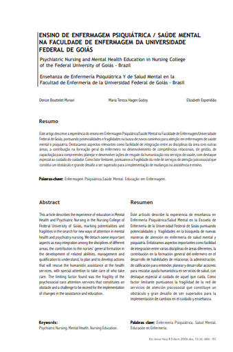 Ensino de enfermagempsiquiátrica / saúde mental na Faculdade de Enfermagem da Universidade Federal de Goiás