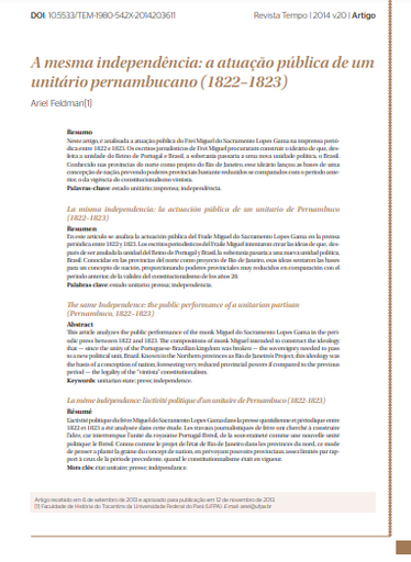 The same Independence: the public performance of a unitarian partisan (Pernambuco, 1822-1823)