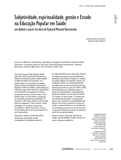 Subjetividade, espiritualidade, gestão e Estado na Educação Popular em Saúde: um debate a partir da obra de Eymard Mourão Vasconcelos