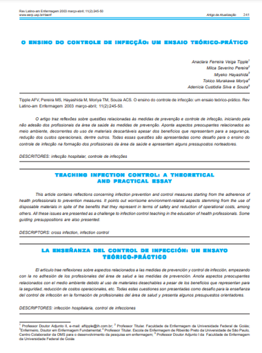 O ensino do controle de infecção: um ensaio teórico-prático