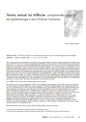 Abuso sexual na infância: compreensão a partir da Epidemiologia e dos Direitos Humanos