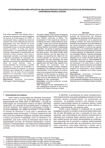 Estratégias para a implantação de uma nova proposta pedagógica na escola de enfermagem da Universidade Federal da Bahia