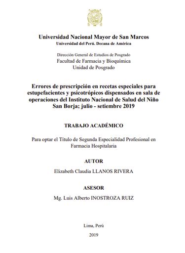 Errores de prescripción en recetas especiales para estupefacientes y psicotrópicos dispensados en sala de operaciones