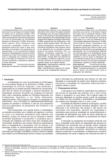 Transdisciplinaridade na educação para a saúde: um planejamento para a graduação do enfermeiro