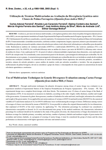 Utilização de técnicas multivariadas na avaliação da divergência genética entre clones de palma forrageira (Opuntia ficus-indica Mill.)