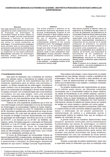 O exercício de liberdade e autonomia na academia: uma prática pedagógica no estágio curricular supervisionado