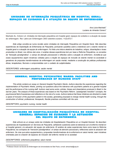 Unidades de internação psiquiátrica em hospital geral: espaços de cuidados e a atuação da equipe de enfermagem
