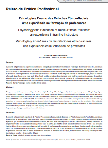 Psicologia e Ensino das Relações Étnico-Raciais: uma experiência na formação de professores