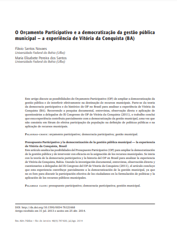 O Orçamento Participativo e a democratização da gestão pública municipal - a experiência de Vitória da Conquista (BA)