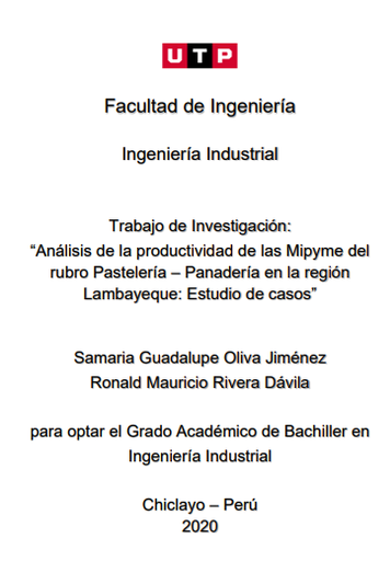 Análisis de la productividad de las Mipyme del rubro pastelería - panadería en Lambayeque: estudio de casos