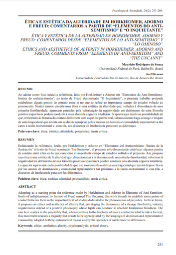 Ética e estética da alteridade em Horkheimer, Adorno e Freud: comentários a partir de “elementos do anti-semitismo” e “o inquietante”