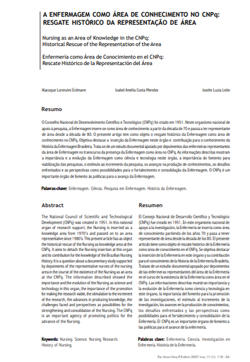A Enfermagem como área de conhecimento no CNPq: resgate histórico da representação de área
