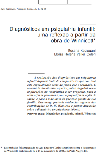 Diagnósticos em psiquiatria infantil: uma reflexão a partir da obra de Winnicott