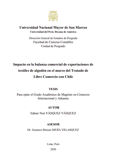 Impacto en la balanza comercial de exportaciones de textiles de algodón en el marco del Tratado de Libre Comercio con Chile