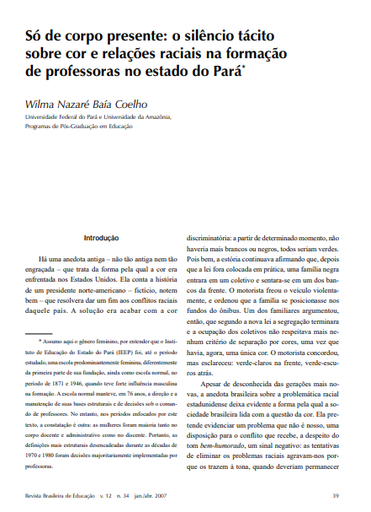 Só de corpo presente: o silêncio tácito sobre cor e relações raciais na formação de professoras no estado do Pará