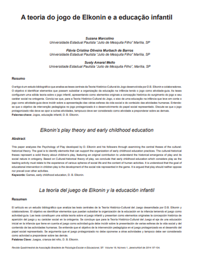 A teoria do jogo de Elkonin e a educação infantil