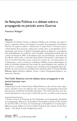 As Relações Públicas e o debate sobre a propaganda no período entre-Guerras