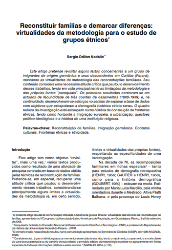 Reconstituir famílias e demarcar diferenças: virtualidades da metodologia para o estudo de grupos étnicos