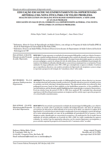 Educação em saúde no enfrentamento da hipertensão arterial: uma nova ótica para um velho problema
