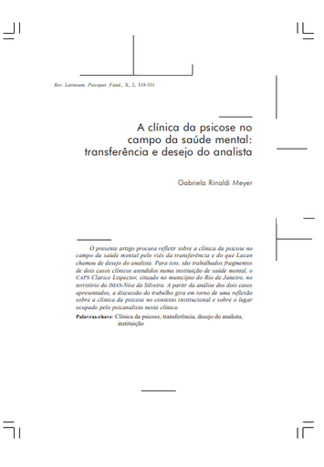 A clínica da psicose no campo da saúde mental: transferência e desejo do analista