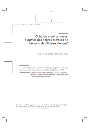 O banzo e outros males: o páthos dos negros escravos na Memória de Oliveira Mendes