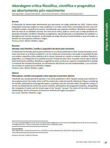 Abordagem crítica filosófica, científica e pragmática ao abortamento pós-nascimento