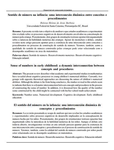 Sentido de número na infância: uma interconexão dinâmica entre conceitos e procedimentos