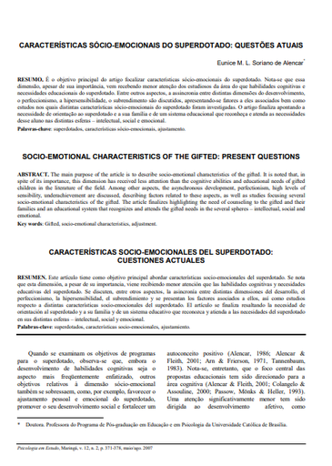 Características sócio-emocionais do superdotado: questões atuais
