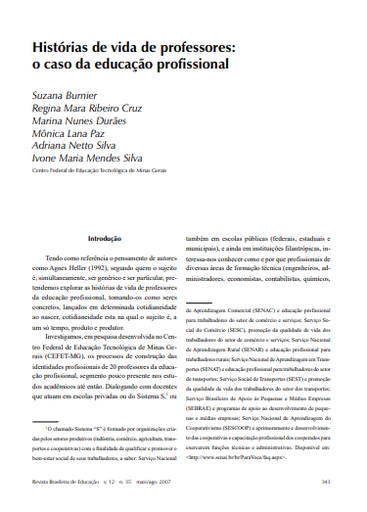 Histórias de vida de professores: o caso da educação profissional