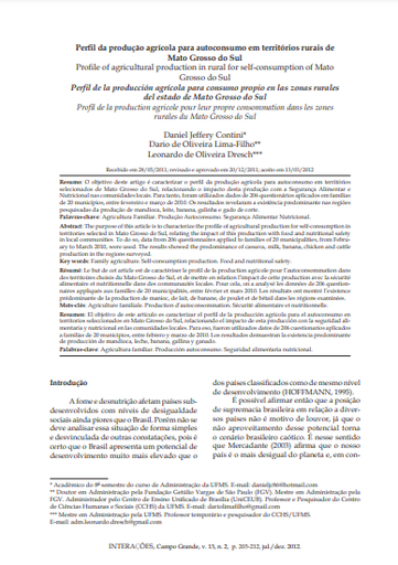 Perfil da produção agrícola para autoconsumo em territórios rurais de Mato Grosso do Sul