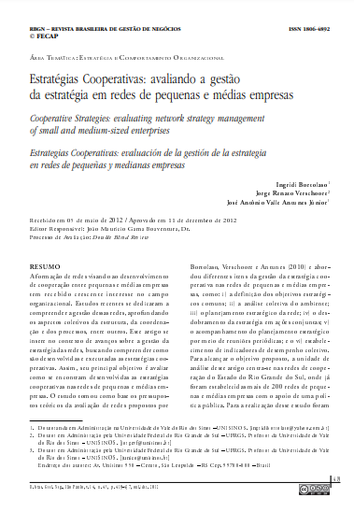 Estratégias Cooperativas: avaliando a gestão da estratégia em redes de pequenas e médias empresas