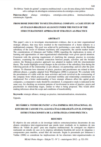 De Fábrica 'fundo de quintal' a empresa multinacional: o caso de uma aliança ítalo-brasileira sob o enfoque da abordagem estruturacionista da estratégia como prática