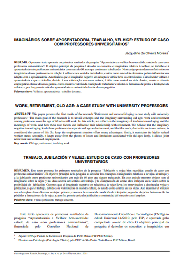 Imaginários sobre aposentadoria, trabalho, velhice: estudo de caso com professores universitários