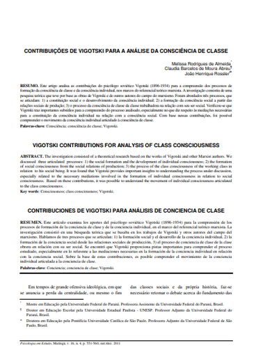 Contribuições de Vigotski para a análise da consciência de classe
