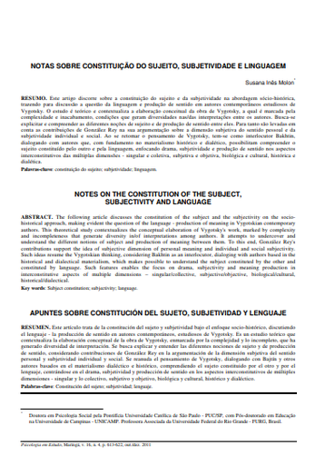 Notas sobre constituição do sujeito, subjetividade e linguagem