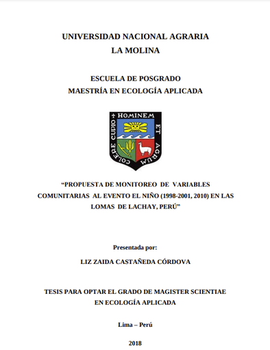 Propuesta de monitoreo de variables comunitarias al evento El Niño (1998-2001, 2010) en las Lomas de Lachay, Perú