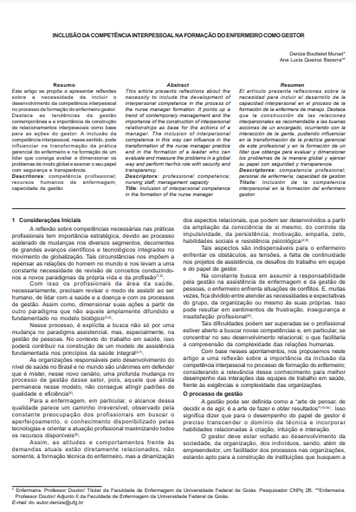 Inclusão da competência interpessoal na formação do enfermeiro como gestor