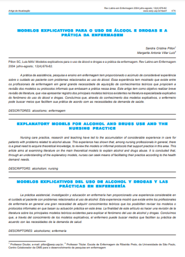 Modelos explicativos para o uso de álcool e drogas e a prática da enfermagem